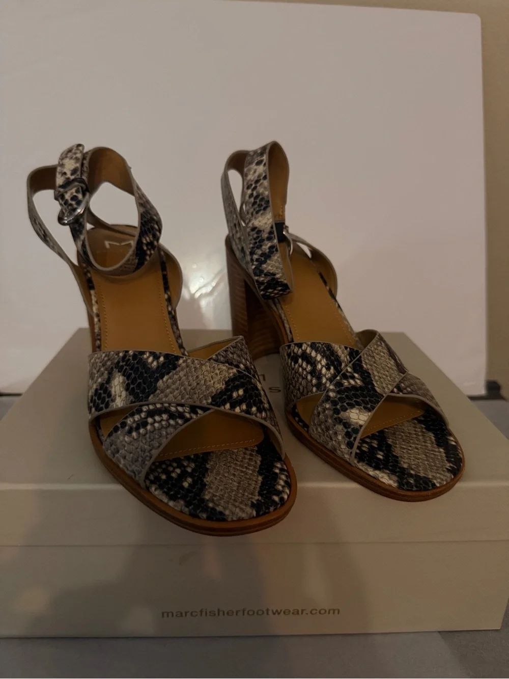 Marc Fisher Snake-Print Ankle Strap Wedge Sandals - Black & Gray